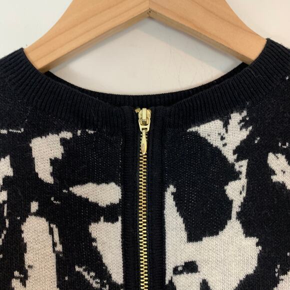 H&M Black White Full Back Zipper Sweater Abstract Paintbrush XS Extra Small - Picture 6 of 8